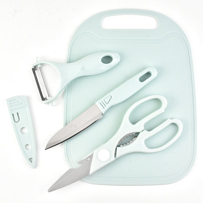 Kit Tabla De Picar 4 Piezas Cuchillo Tijera Pelador Cocina