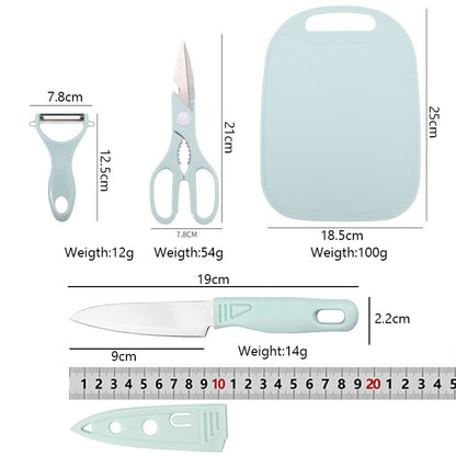 Kit Tabla De Picar 4 Piezas Cuchillo Tijera Pelador Cocina